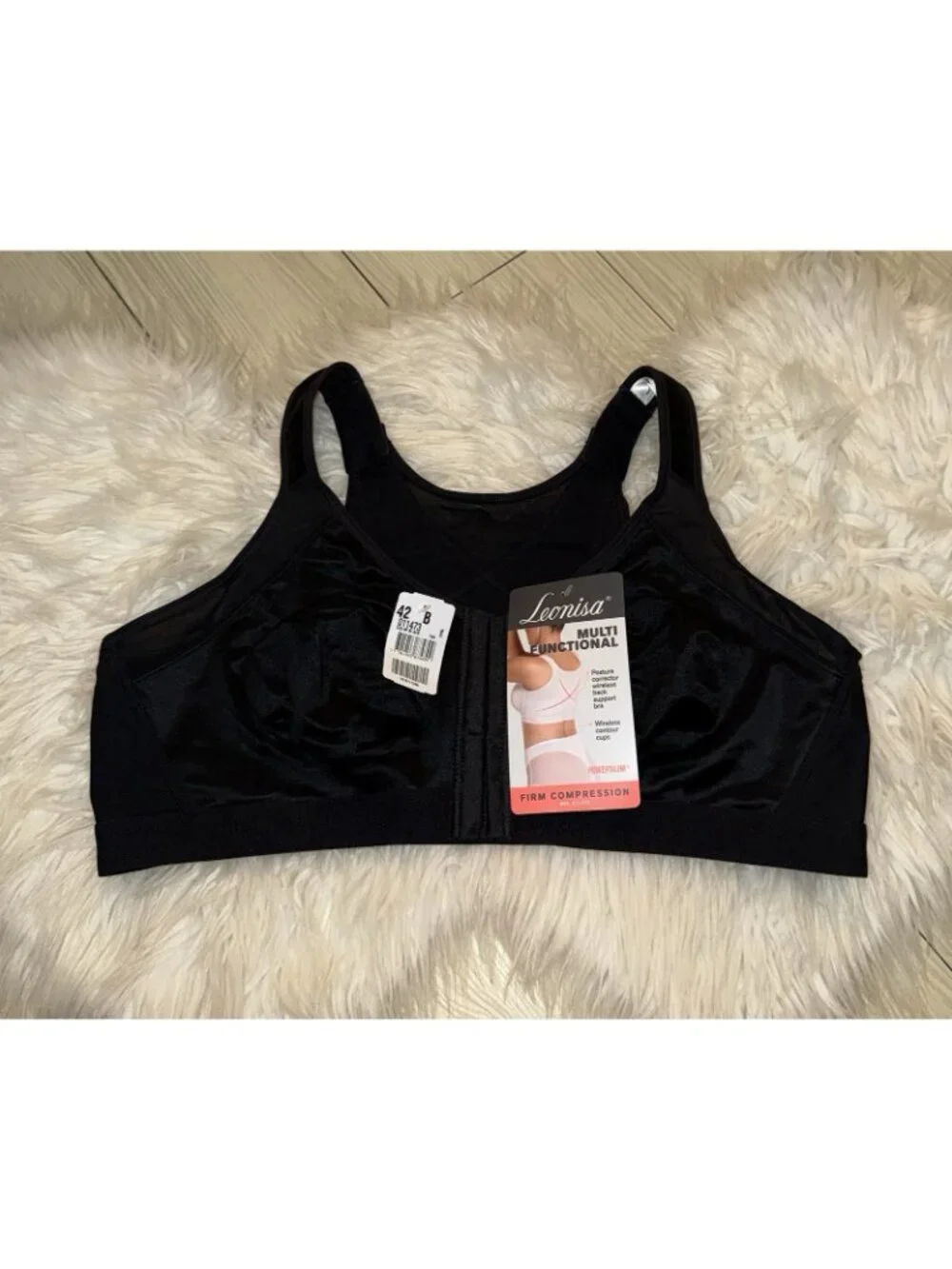 Leonisa 011473 Multi Functional Posture Corrector Wireless Bra Womens 42B Black